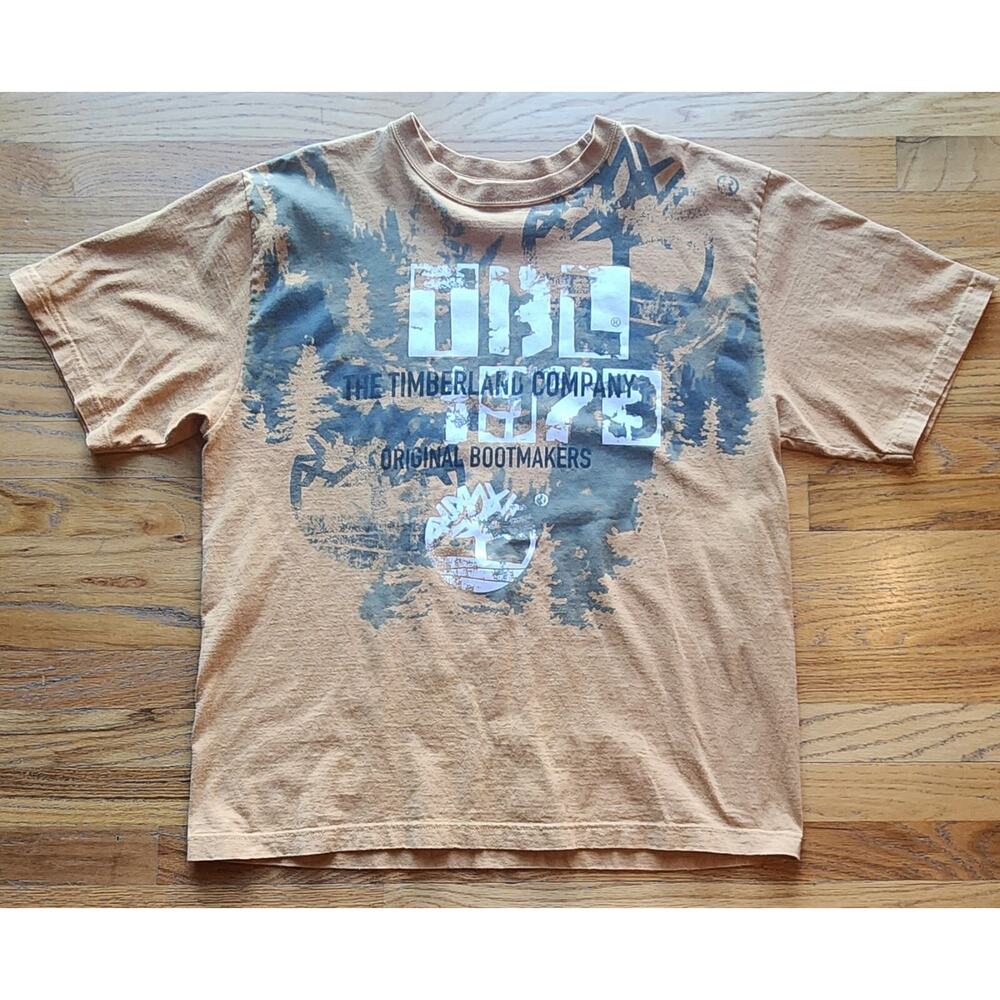 VINTAGE Timberland Shirt Mens XL Yellow Gold Graphic Logo Y2K